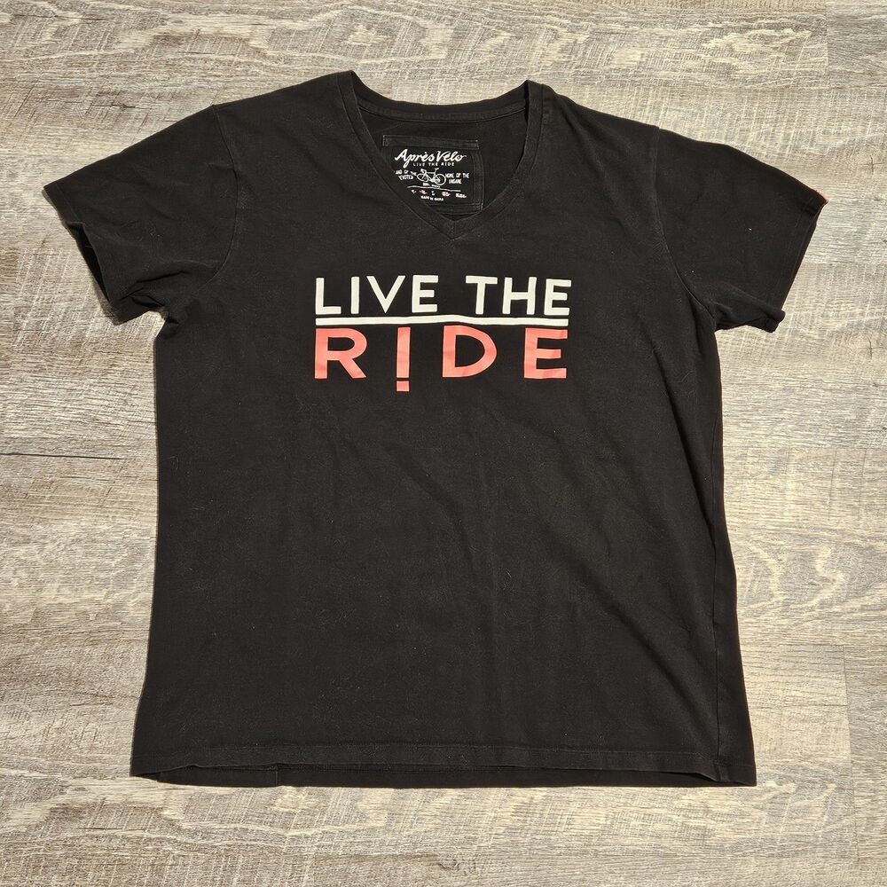 Live the Ride Apres Velo Men's V-Neck Short Sleeve Biking Shirt Black Size Large